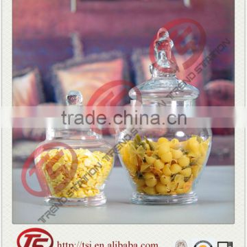 Hand blown clear glass canister glassware