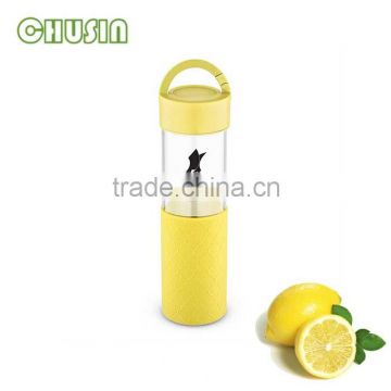 colorful glass water bottle with straw and food grade silicone sleeve