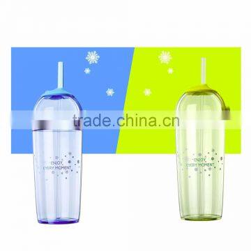 High grade transparent plastic camping water bottles with straw