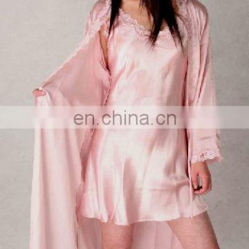 luxury two piece 100% silk pajamas sleepwear women with lace