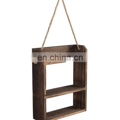 Rustic Hanging Ladder Shelf Rustic Wood Wall Hanging Floating Shelves with Rope