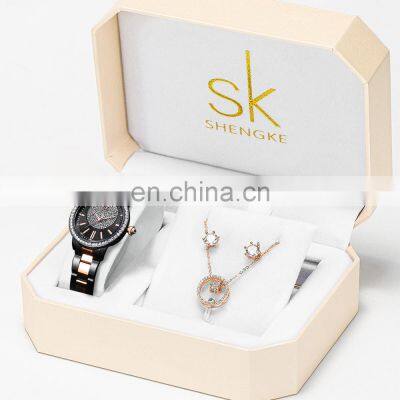 SHENGKE K0075L New Hot Sale Ladies Fashion Watch Set Women Watches Diamond Quartz Watch Gift Sets for Women