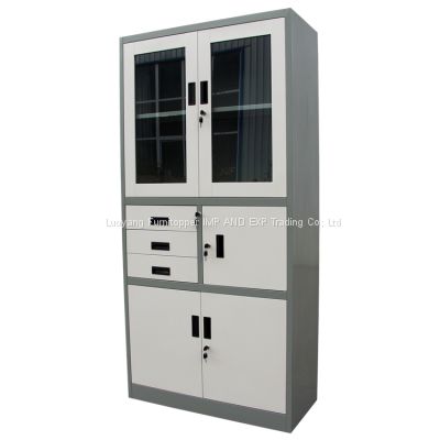 Home Office Steel File Cabinet With Safe Box Double Door Cupboard Cabinet With 3 Drawers And Strongbox