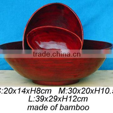 set of 3 oval laminated bamboo bowl with stand