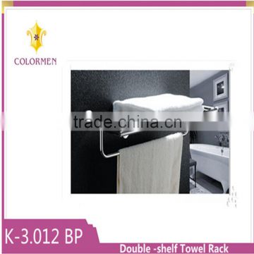 High quality stainless steel bathroom wall mounted double-shelf towel rack