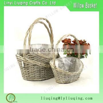 wholesale unique Plastic lined wicker easter holiday gift basket grey
