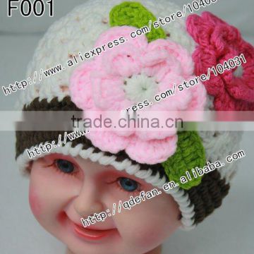 Free shipping wholesale 100% cotton handmade hats with flowers crochet princess hats crochet beanie hats beautiful girl cap