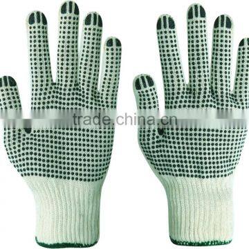 Cotton string knitted PVC dotted gloves