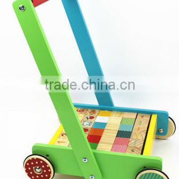 Multi colour Wooden baby walker with blocks