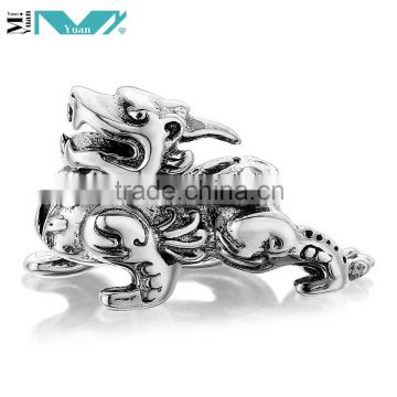 Sterling Silver Bead Chinese Lucky Pendant Charm Dragon Zodiac Animal