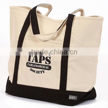 16 OZ Black Printed Canvas Shopping Bag With Long handle