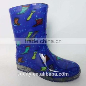 light blue children jelly wellies rain boot with lovely printing