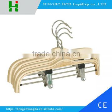 High quality plywood antiskid garment wooden pant hanger with metal hook
