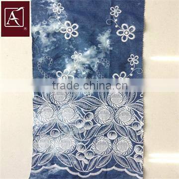 double border eyelet embroidery on denim fabric