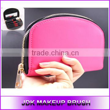 Promote sales PU Leather oval makeup bag Plaine PU makeup bag with mirror