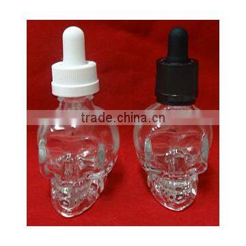 30ml clear skull head glass dropper bottle with childproof tamper proof dropper cap
