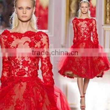 long sleeve lace prom evening red designer one piece party dress