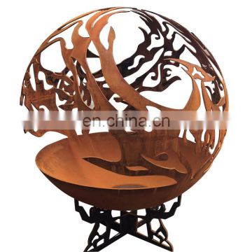 plasma laser CNC cutting steel sphere fireball fire pit for outdoor decorative