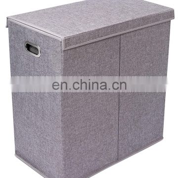 Home Premium Double Laundry Hamper with Lid Removable Liners Linen Hampers Grey Foldable Bin Easily Transport Clothe Basket