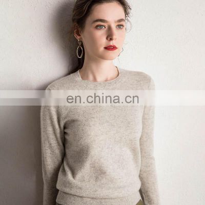 Classic Crew Neck Plain Knit Solid Cashmere Blended Pullover Sweater