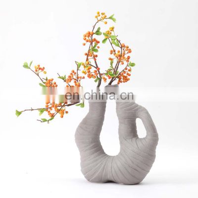2021 Modern Art Nordic Simplicity Designed Matte Ceramic Porcelain Grey Flower Vases for Home Decor