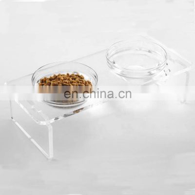 Dog and Cat Bowls Elevated Set Acrylic Feeder Stand Food and Water Raised Dishes for Small Pet