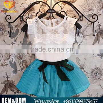 Wholesale Baby Girl Clothes 2016 Summer Girl Suit Skirt Sets Lovely Girl Chiffon Flower Girl Lace Dresses 2pcs Design Skirt Sets