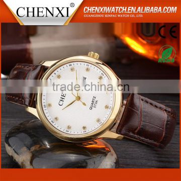 New Design Style Day/Date Fashion Men Brown Leather Watch