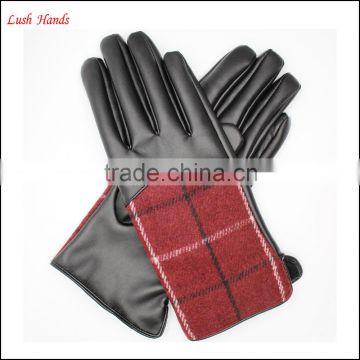 Ladies cheap leather gloves with customized fashion cloth fabric
