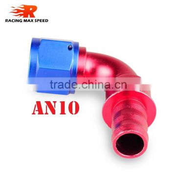 Aluminum oil cooler hose fitting 90 degree push on hose end push on fitting blue and red 10-090-10