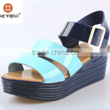 2015 new design pu wedge heels jelly sandals mary jane pvc melissa shoes sexy lady roman shoes