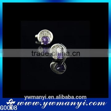 Fashion Jewelry Wedding Shirt Silver Plated Cheap Purple Crystal Cufflinks G0008
