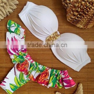 summer lady sexy hot women swimwear beachwear white Printed flower Bikini