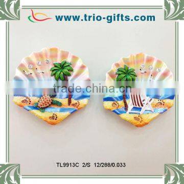 The shell shape with sea scenery polyresin fridge magnet