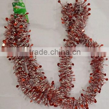 PET/PVC Metallic 8 Feet Red & Sliver Christmas Tinsel Garland