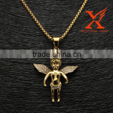 Men's Hip Hop Jewellery Stainless Steel Gold Kings Crown Angel Charm Pendants                        
                                                Quality Choice