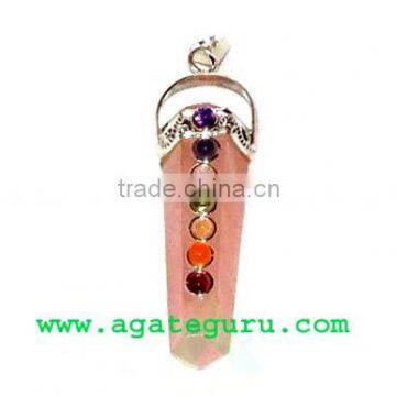 Rose Quartz Seven Chakra Bridge Pendant