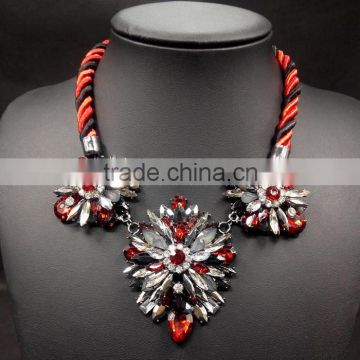 Fashion Rope Chain Necklace Crystal Flower Pendant Necklace Women 2015