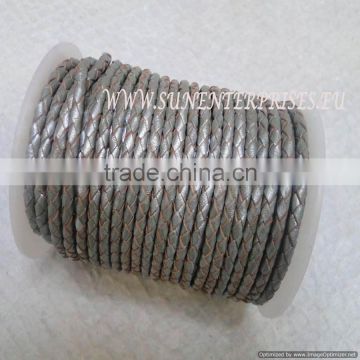 Braided Leather cords -Breided Leather cord 4 mm grey