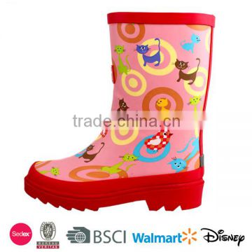 Cute cats pattern girls wellies children waterproof rubber rain boots