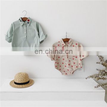 ins autumn new Korean version of the baby and toddler cartoon embroidery long-sleeved shirt one-piece baby lapel bag fart romper