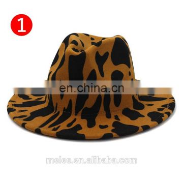 2021 new fashion cow print pattern leopard wide brim wool felt hat fedora hats for women men