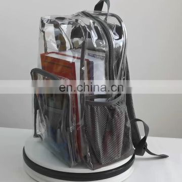 Heavy Duty  Waterproof Clear PVC Backpack Transparent School Bag With Grey Trim