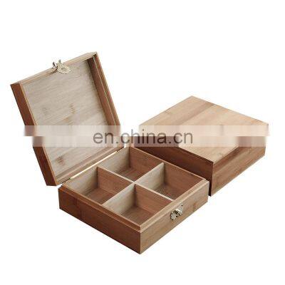 Bamboo moon cake packaging wood boxes 4-grid wooden desktop jewelry storage box with lock