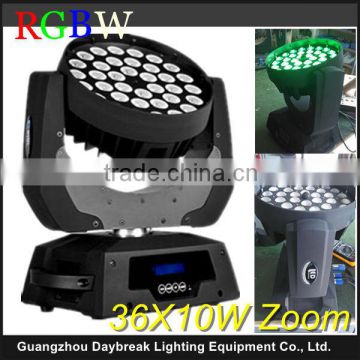 36x10w led wash moving head, led moving head zoom light, 4 in 1 RGBW led moving head wash