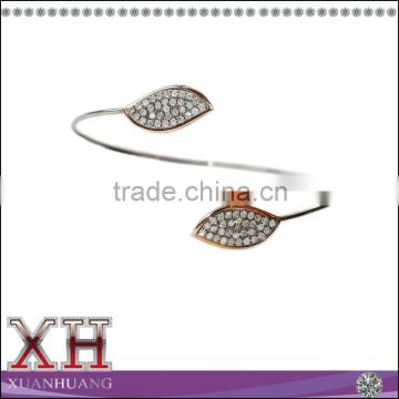 Sterling Silver White Cubic Zirconia Leaf Wrap Adjustable Bangle Bracelet