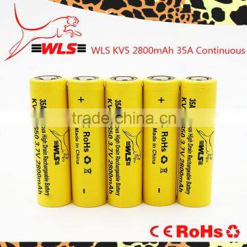 High rate 35A li-ion battery WLS KV5 battery 2800mah 18650 3.7v rechargeable battery