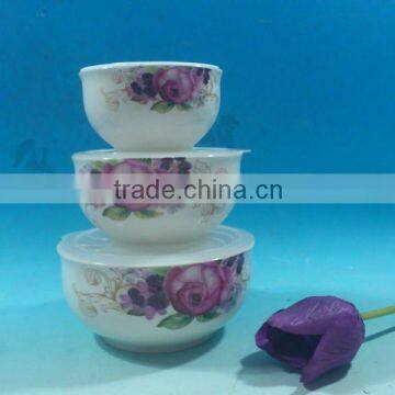 porcelain fresh bowl with rose design and lid