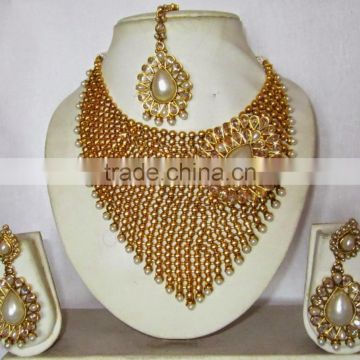 Pearl Polki gold plated Designer necklace Earring set