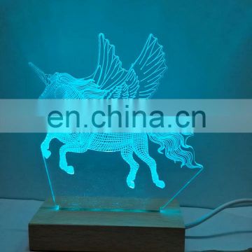 Customized USB Acrylic Board With Wood Lamp Base Kids 3D Led DIY Night Lights